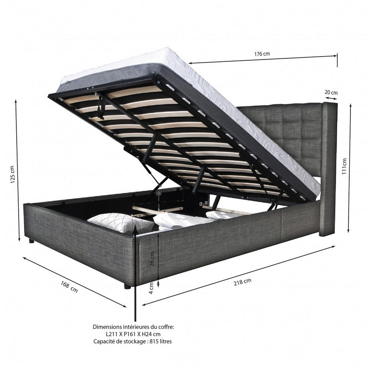 BETTKASTEN WEMBLEY mit Lattenrost/ Bett 160x200 - Dunkelgrau - Anthrazit, Holzwerkstoff (160/200cm) - Weber Industries