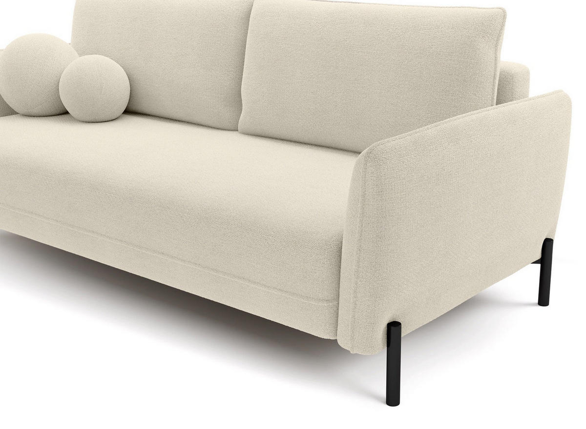 SOFA Veruco Cremeweiß mit Schlaffunktion - Creme/Schwarz, Textil/Metall (234/90/100cm) - Selsey