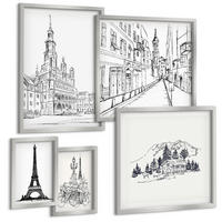 BILDER SET 5er Set - 50x50 cm & 20x30 cm & 40x60 cm Silberner Rahmen - Abstrakte Gemäldekompositionen - Silberfarben, Kunststoff (40/60cm) - TULUP