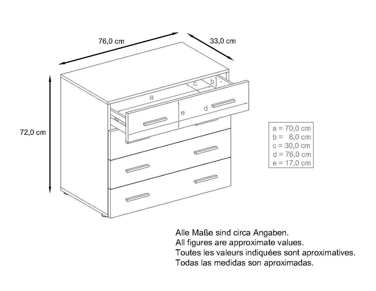 KOMMODE Pavos Eiche Nordic - Silbereichenfarben, Holzwerkstoff (76/72/35cm) - Vladon