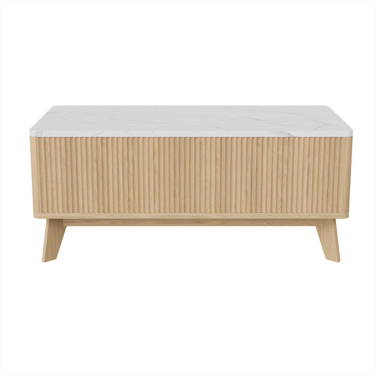 COUCHTISCH in weißer Marmoroptik - Rechteckiger Couchtisch mit Lift-Funktion Stauraum und Holzbeinen - Eichefarben, Holzwerkstoff (53/105/42cm) - DELFA