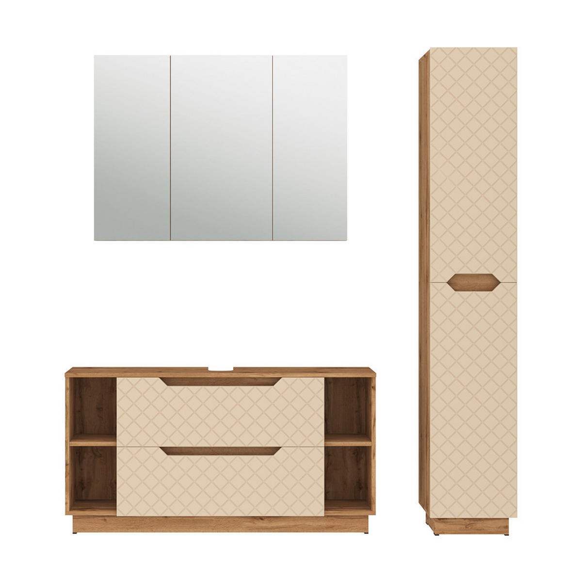 BADMÖBEL-SET Lotta Eiche/Kaschmir mit Kachelstruktur 3 Teile - Kaschmir/Eichefarben, Holzwerkstoff (119.2/62.5/35cm) - Vicco