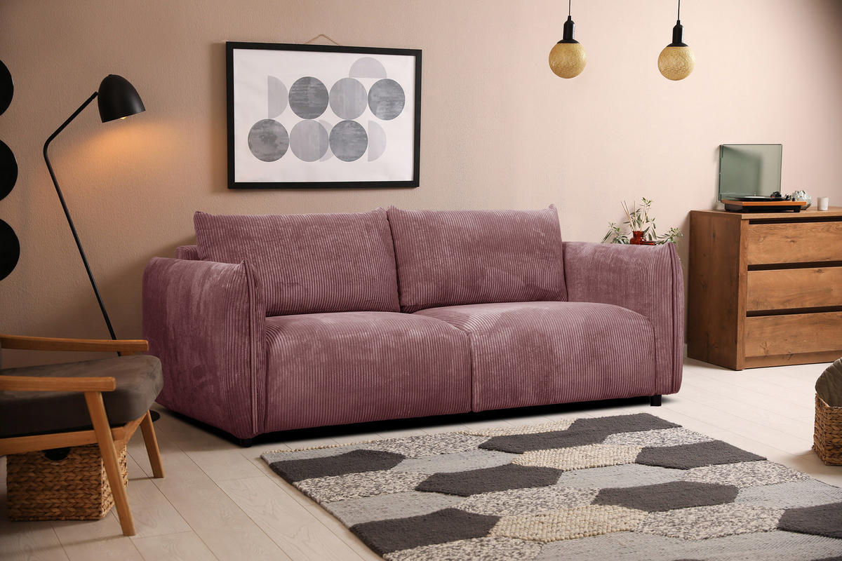 SOFA TAUER 3-Sitzer, altrosa - Schwarz/Altrosa, Holzwerkstoff/Kunststoff (112/84/206cm) - Courtois Laville