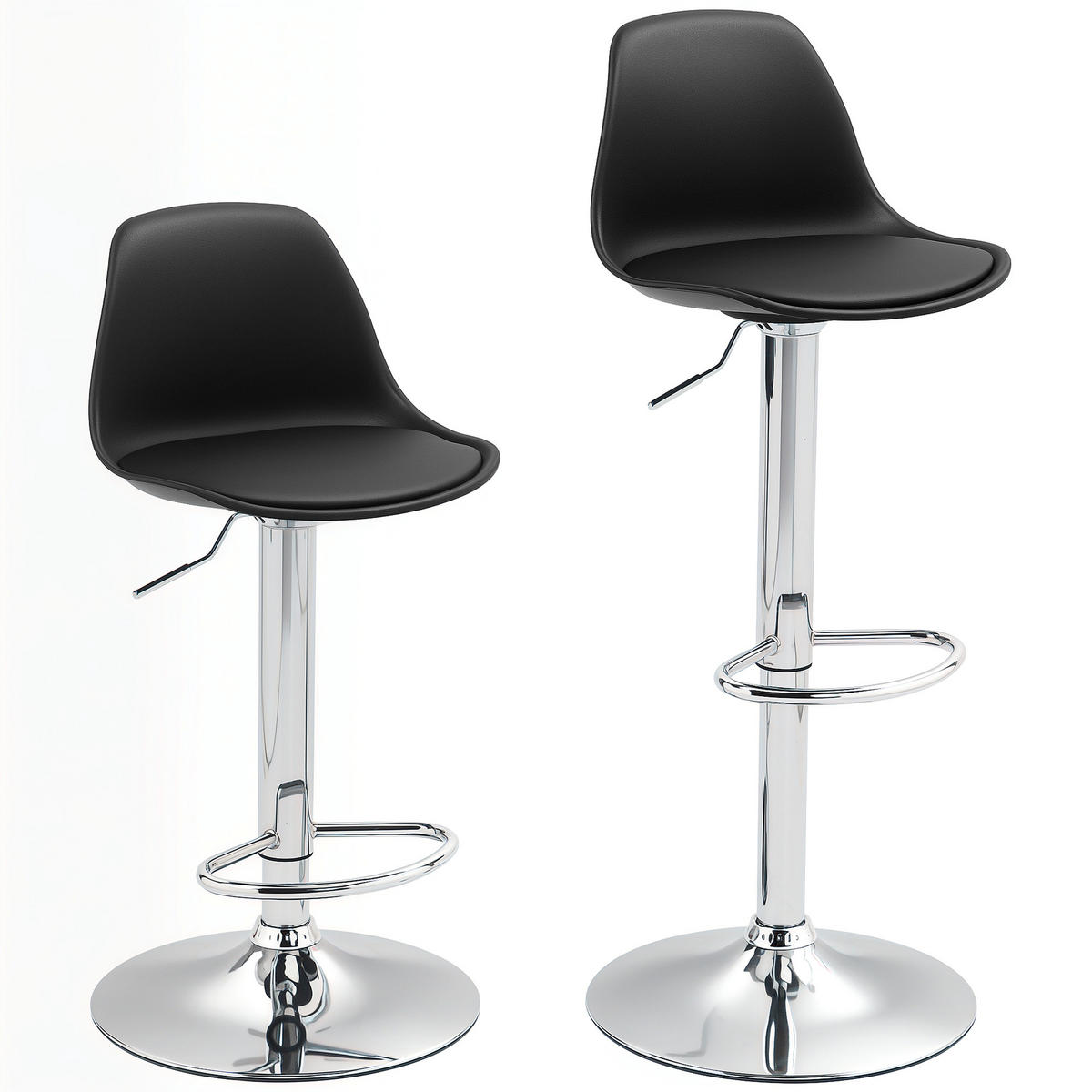 BARHOCKER 2er Set, Gepolstert Barstuhl mit Stahlgestell, Lehne für Küche Schwarz - Schwarz, Leder (38/104/42cm) - HOMCOM