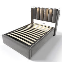 POLSTERBETT aus Samt 90x200 cm in Grau mit USB-Ladefunktion & Matratze - Grau, Textil (90/200cm) - Modfu