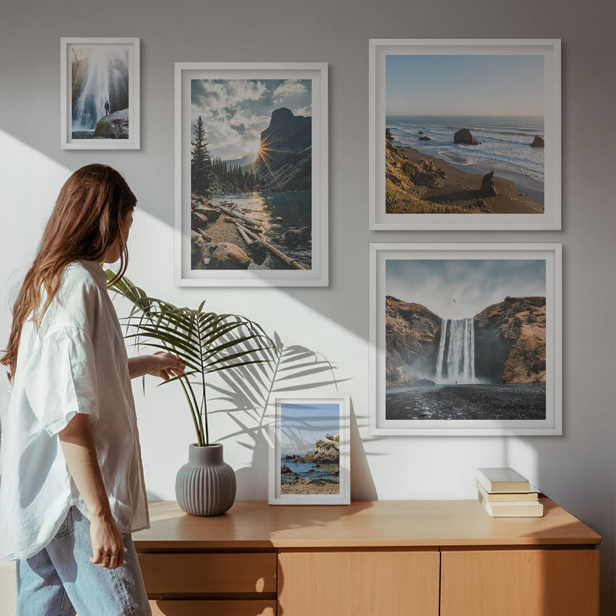 WANDBILDER 5er-Set - 50x50 cm & 20x30 cm & 40x60 cm Weißer Rahmen - Zitronengarten mit Getränken - Weiß, Kunststoff (40/60cm) - ArtPrintCave