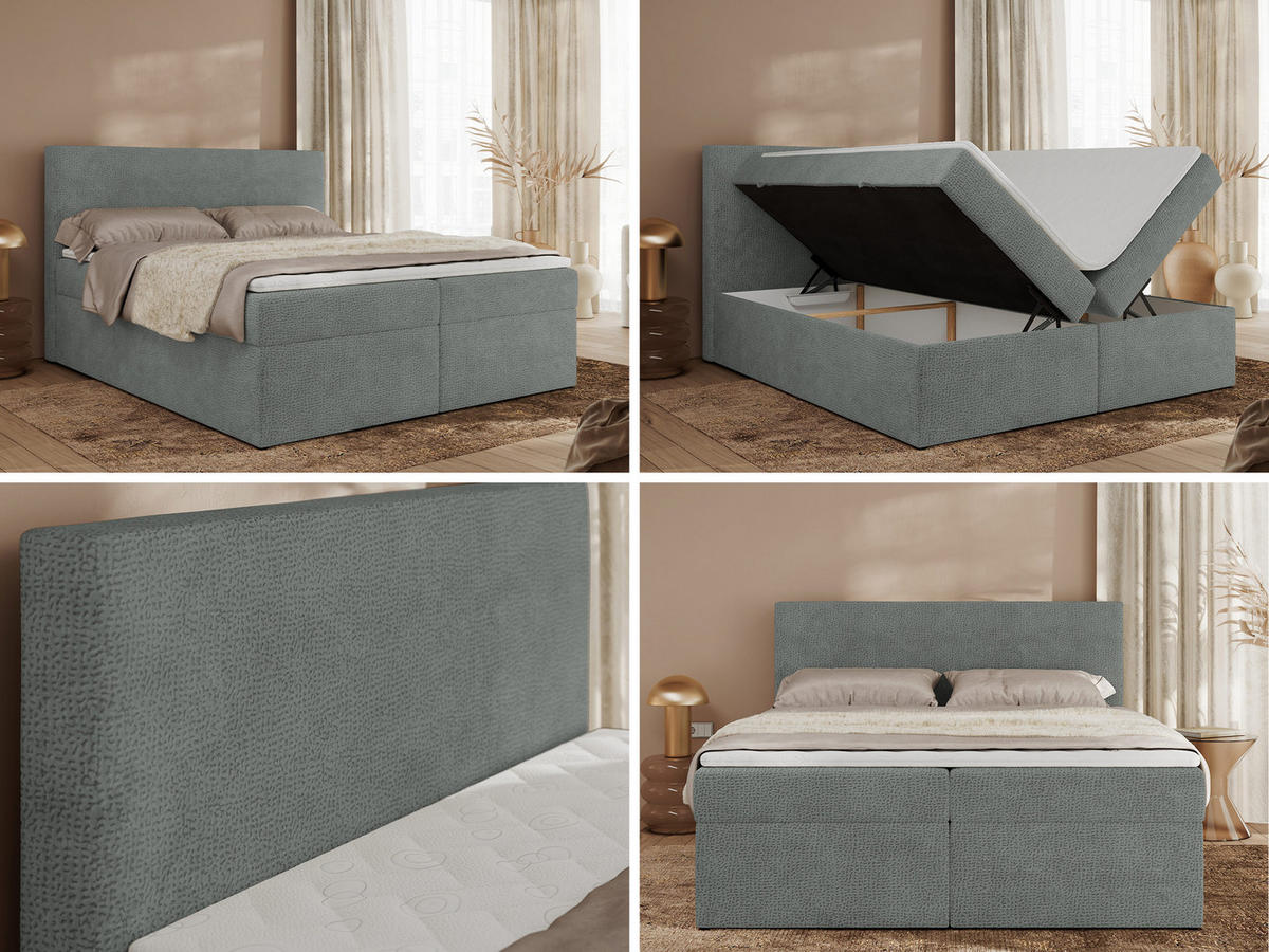 BOXBETT JAGUAR 180/200 - Grau Struktur - H3 - Grau, Holz/Textil (180/200cm) - MKS