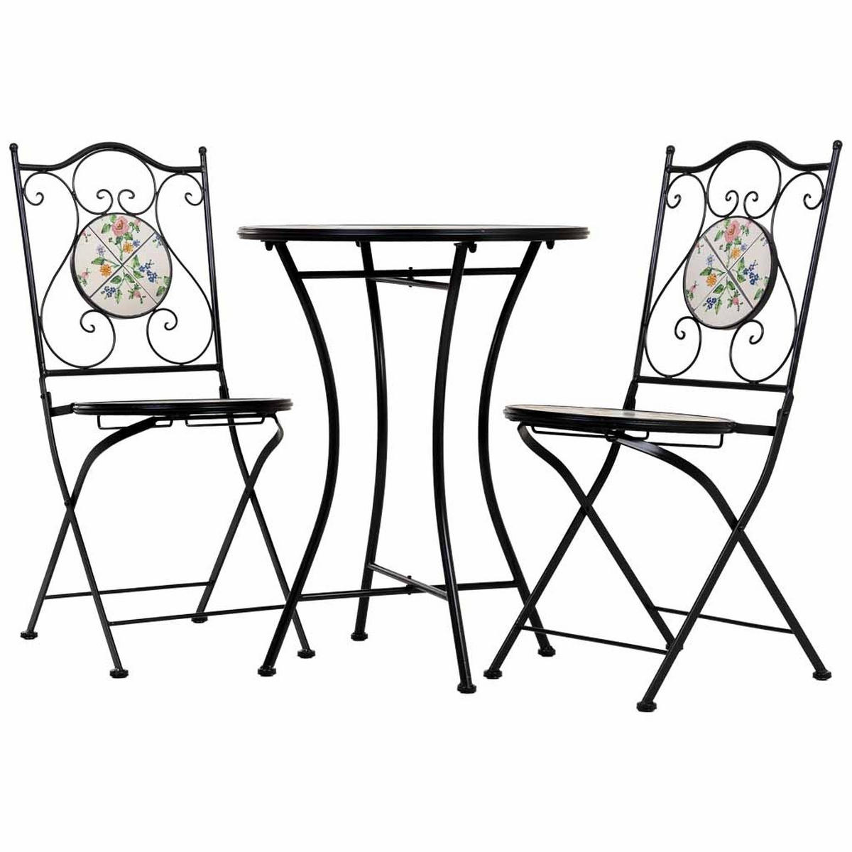 TISCH und STÜHLE, schwarz, 60x75x38cm, 3-tlg. - Schwarz, Metall - Wanderlust