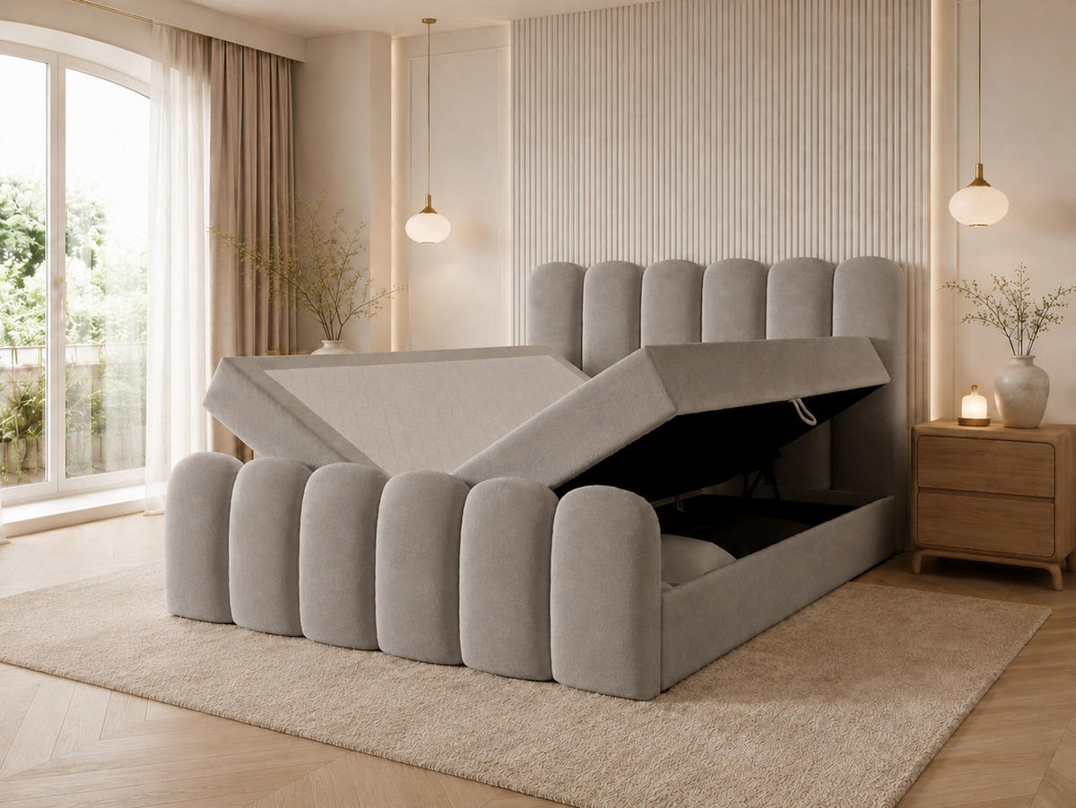 BOXBETT CUDDLE 120x200 cm in Hellgrau, Bettkasten, Topper, Velvet-Stoff - Grau, Holz/Textil (120/200cm) - EMLAR Home