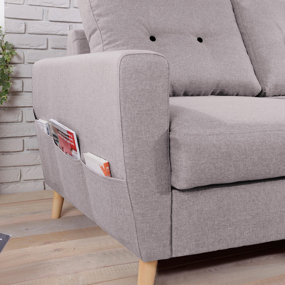 ECKSOFA mit Ottomane - Webstoff - Hellbraun/Hellrosa, Holz/Textil (230/200cm) - home24