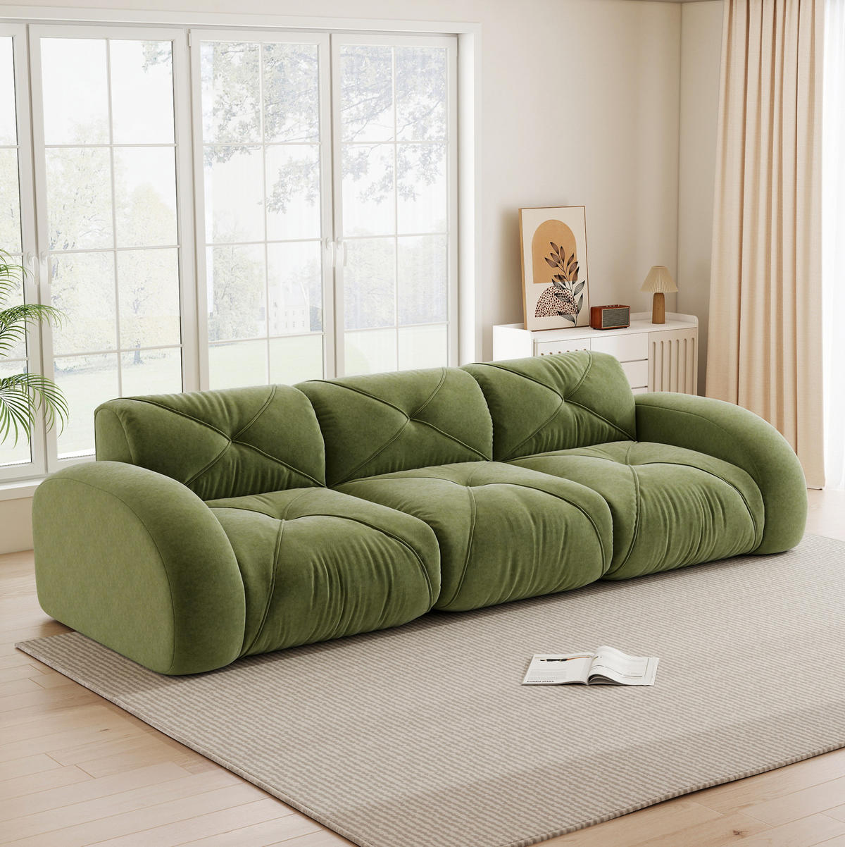 SOFA rahmenlos modular Chenille Grün - Grün, Kunststoff (95/76/281cm) - Meubliv