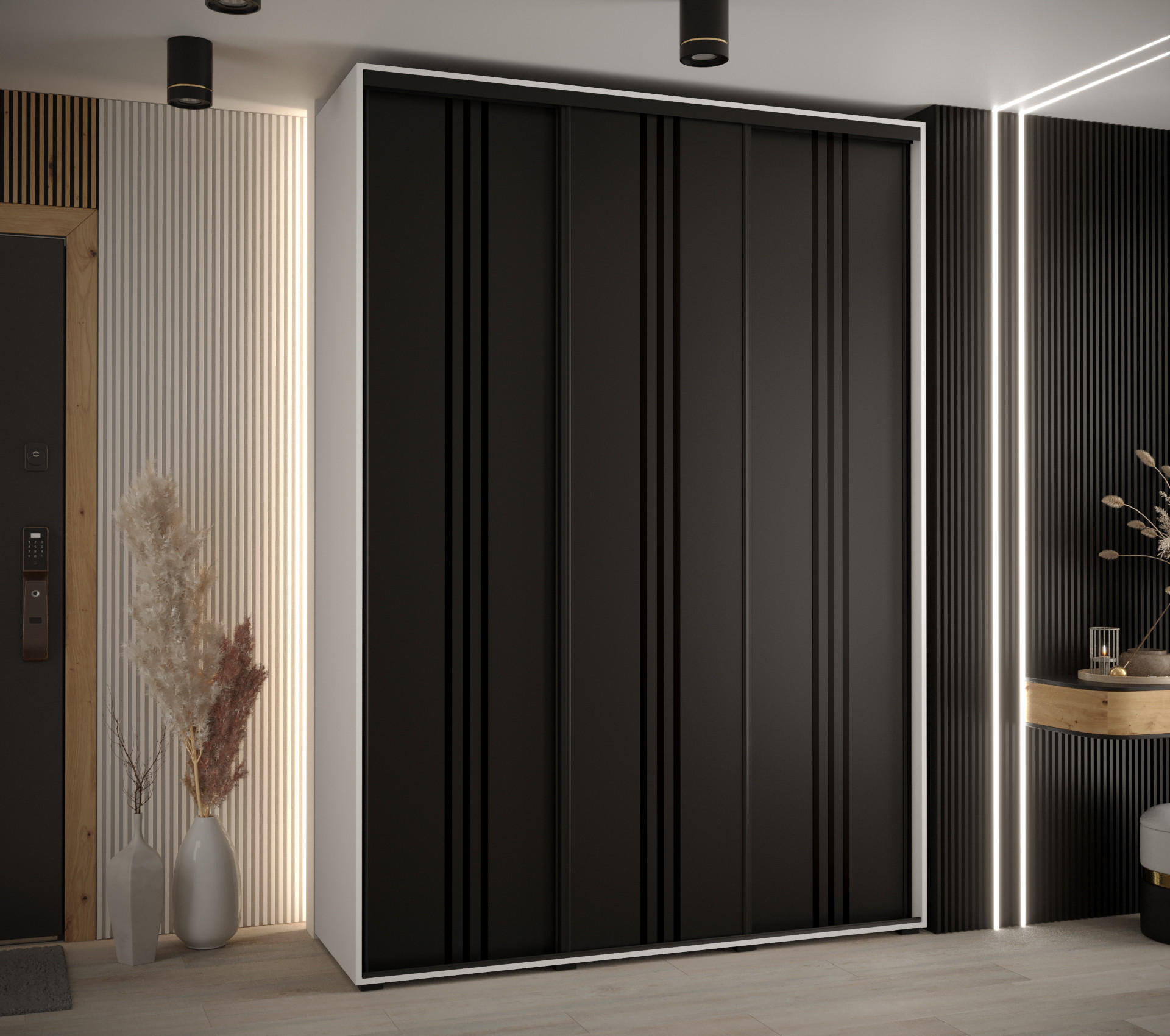 SCHWEBETÜRENSCHRANK 235,2/170/45 3-türig - Schwarz/Weiß, Holz/Metall (170/235/45cm) - Abiks Möbel