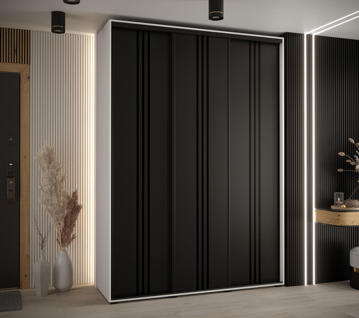 SCHWEBETÜRENSCHRANK 235,2/170/45 3-türig - Schwarz/Weiß, Holz/Metall (170/235/45cm) - Abiks Möbel