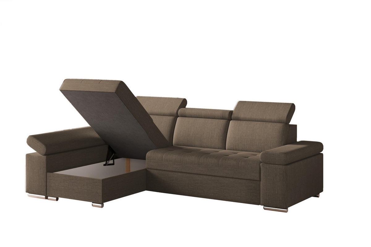 ECKSOFA mit Schlaffunktion Luka L Twist 06 - Braun - Links - Silberfarben/Braun, Holzwerkstoff (260/168cm) - Möblo