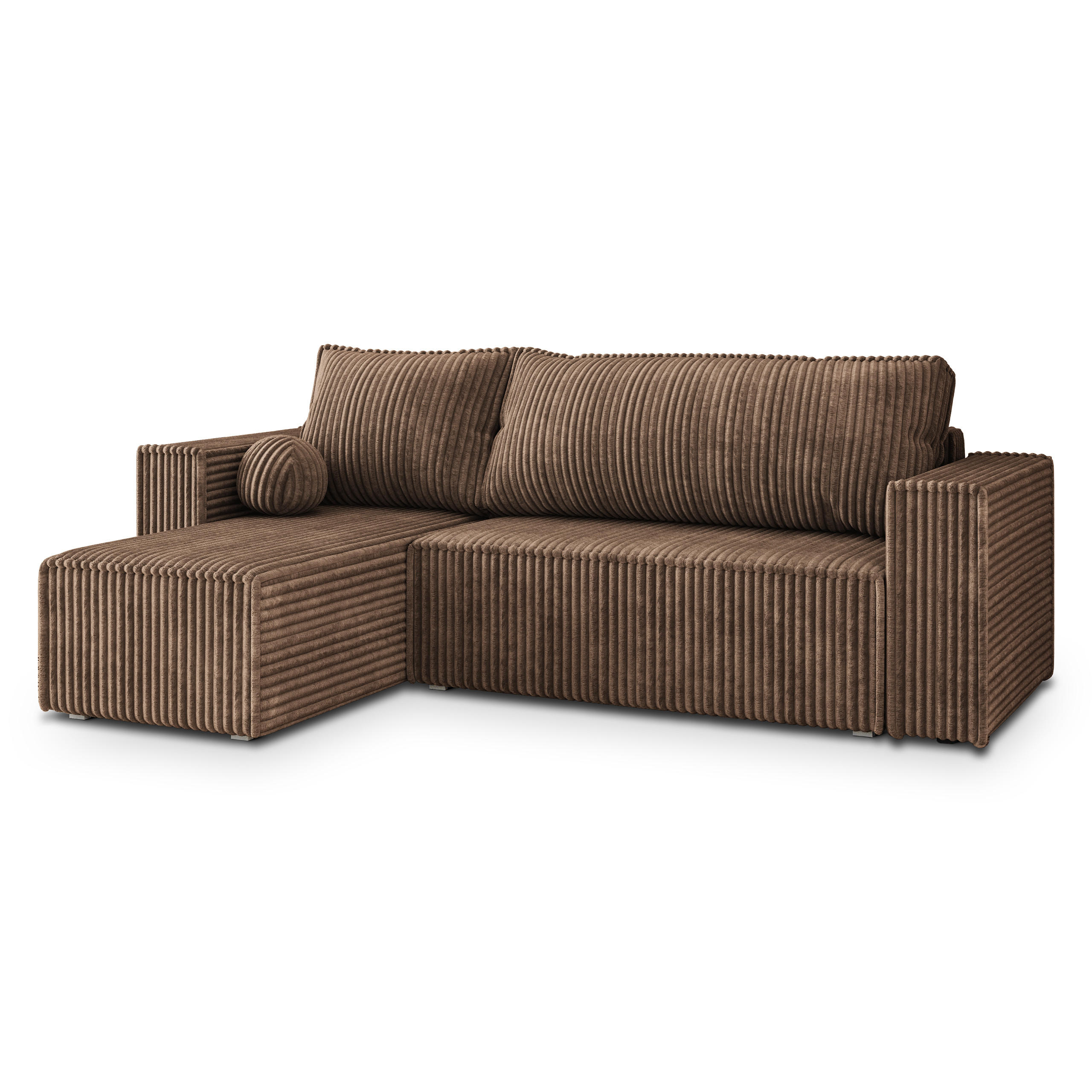 ECKSOFA RAVELO T Beige Kordstoff mit Schlaffunktion - Beige, Holz (240/140cm) - MASSENO