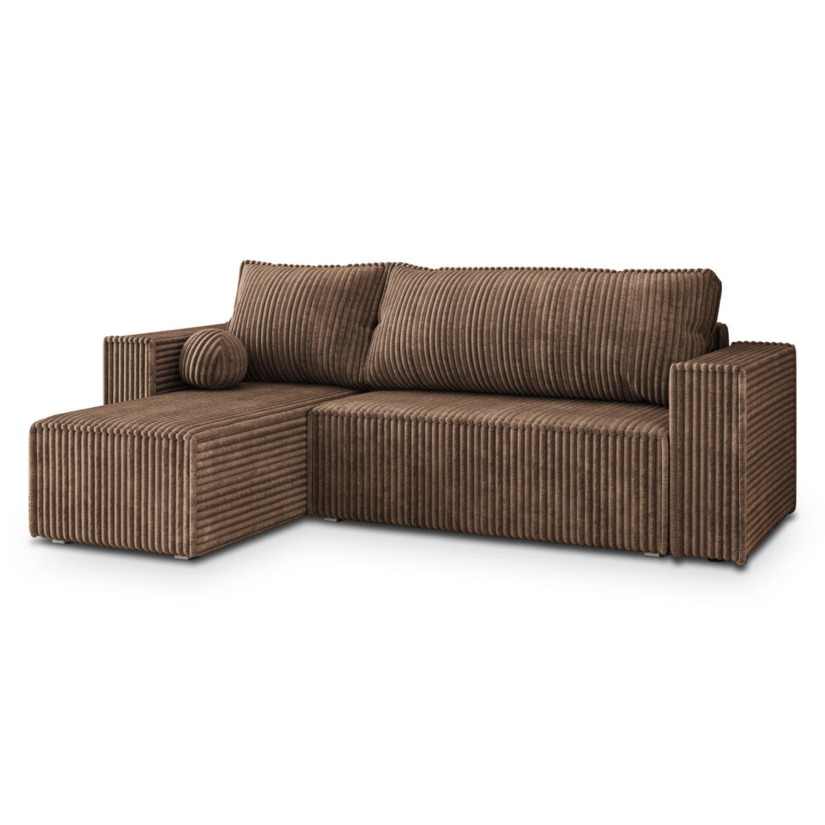 ECKSOFA RAVELO T Beige Kordstoff mit Schlaffunktion - Beige, Holz (240/140cm) - MASSENO