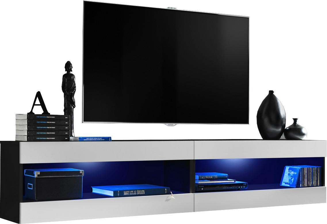 WOHNWAND TIVOLI SET4-BLACK/WHITE+BLU Offener Raum Schwarz Weiß - Schwarz/Weiß, Holzwerkstoff/Kunststoff (200/41/35cm) - Komodee
