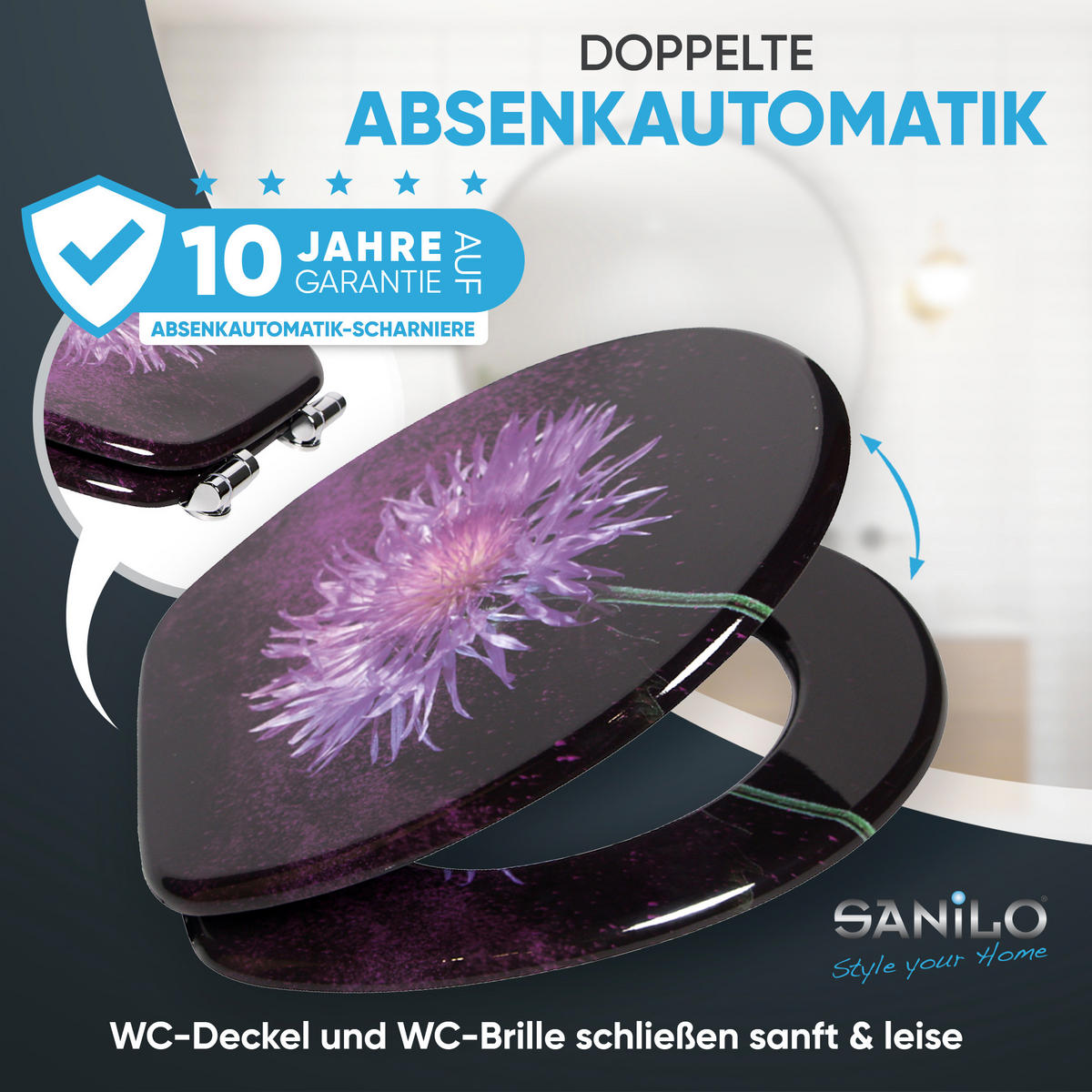 WC-SITZ mit Absenkautomatik Purple Dust - Violett, Holzwerkstoff (38/6/47cm) - Sanilo