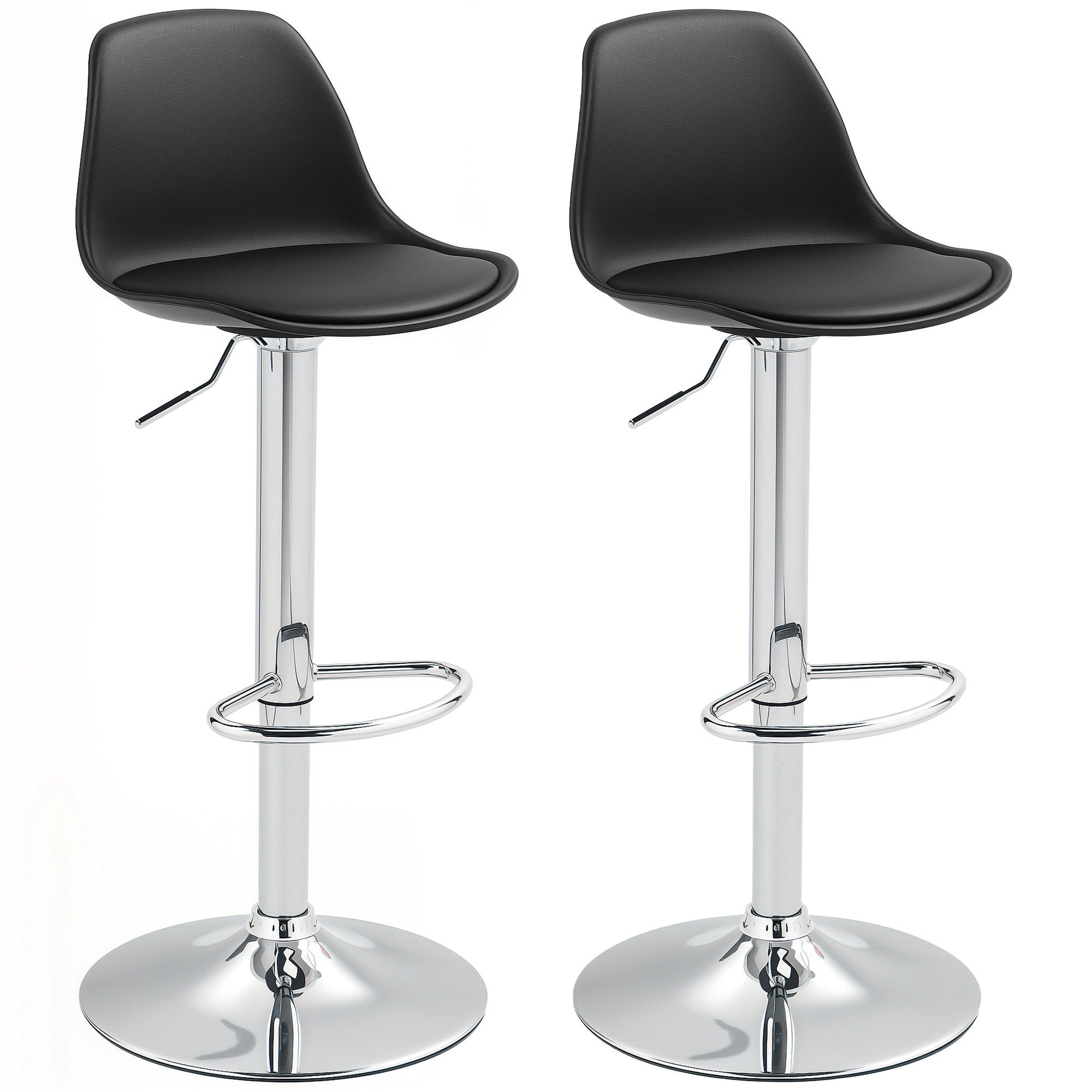 BARHOCKER 2er Set, Höhenverstellbar, Schwarz - Schwarz, Leder (42/104/38cm) - HOMCOM