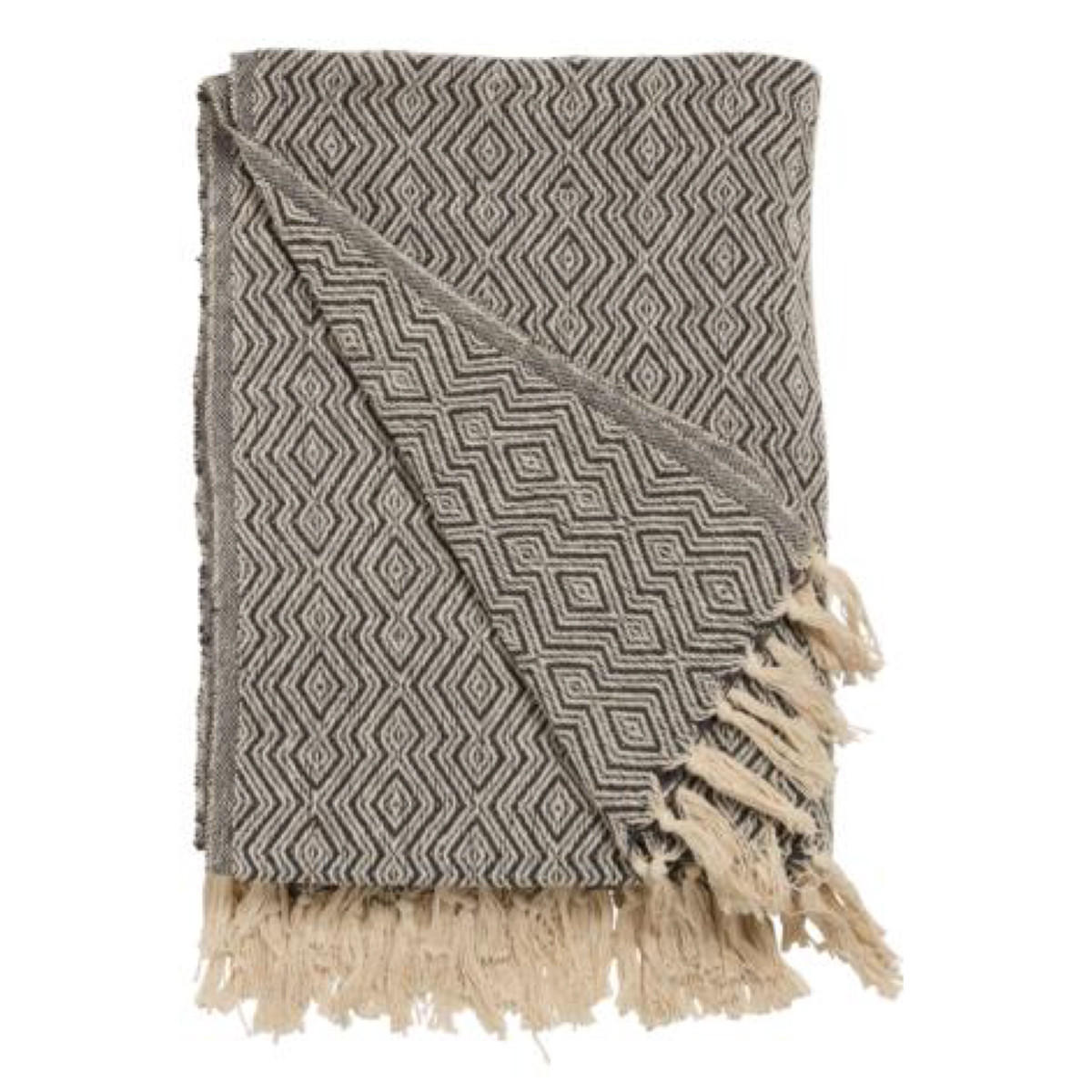 DECKE Berber 130x180 cm, 100% Baumwolle, Dunkelgrau-Weiß - Dunkelgrau, Textil (130/180cm) - Au Maison