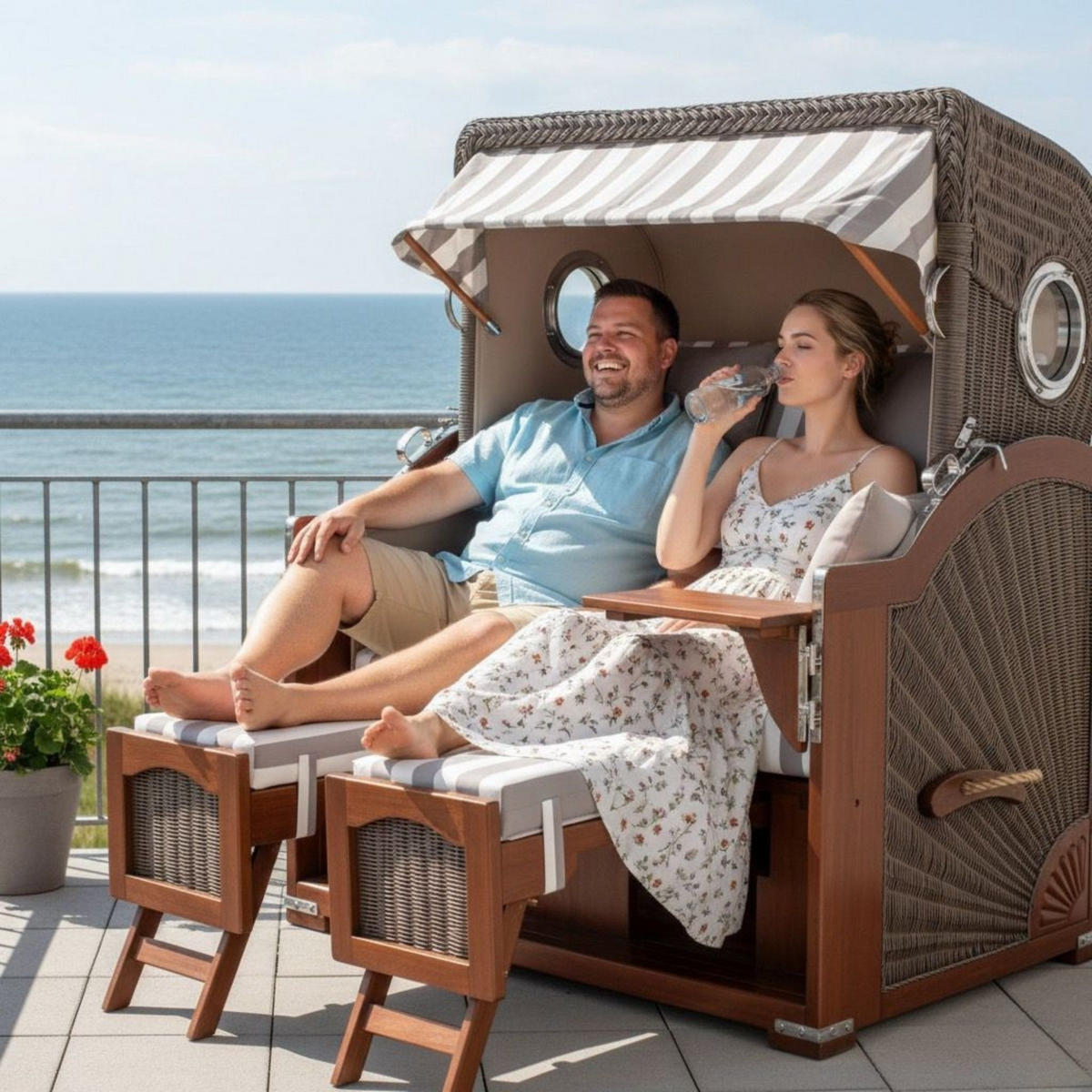 STRANDKORB XXL Düne Grande 2,5 Sitzer - Braun/Grau, Metall (142/170/95cm) - Mr. Deko