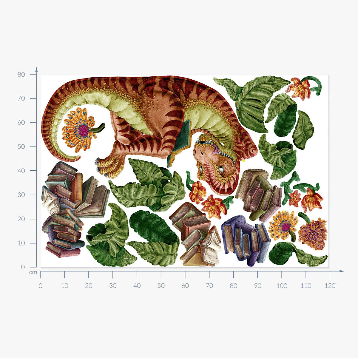WANDAUFKLEBER 80x119cm - Dino der Leser - Multicolor, Kunststoff (80/119/0.1cm) - Wallfluent