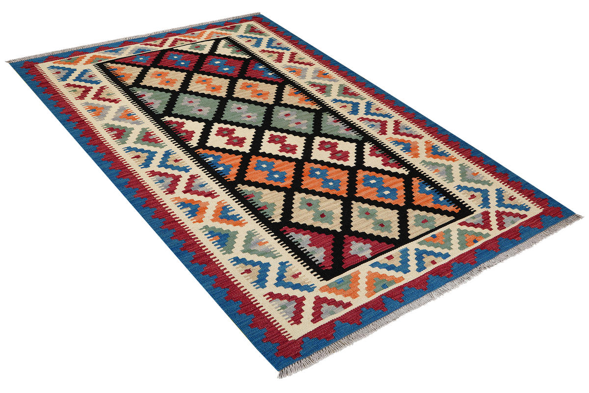 HANDWEBTEPPICH Kelim Gashgai Schwarz 189/125 cm - Schwarz, Textil (125/189cm) - Looma