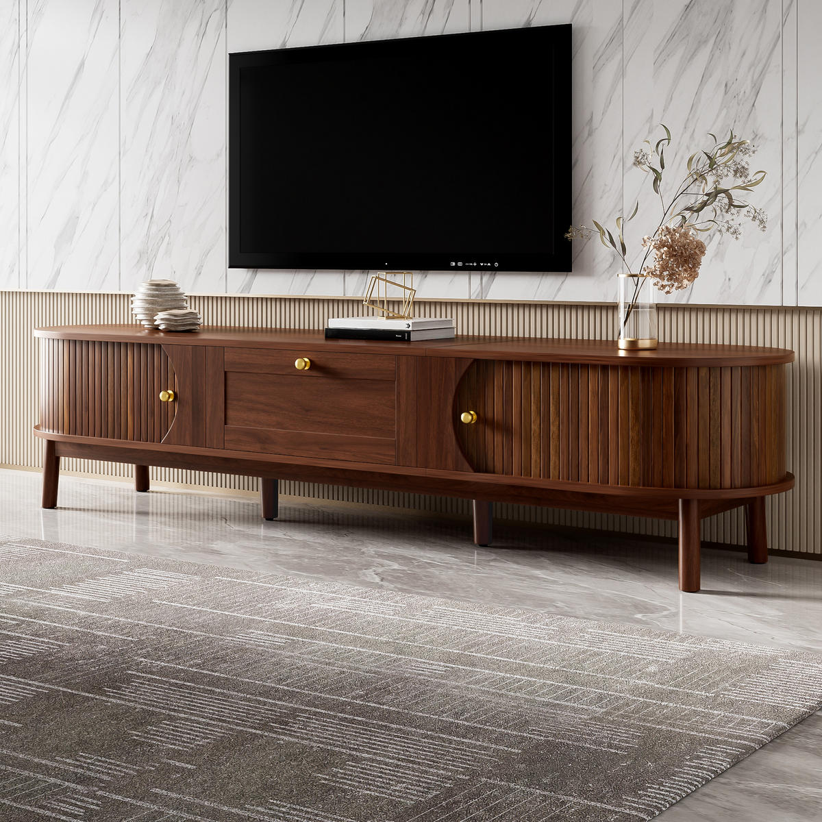 TV-SCHRANK Massivholz Schubladen - Walnussfarben, Holzwerkstoff (170/38/39.5cm)