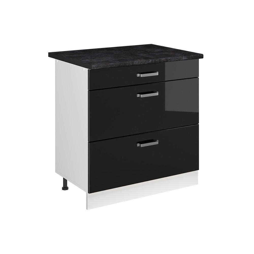 Vicco Küchenunterschrank Schwarz Hochglanz, Weiß 80x81.6x60 cm