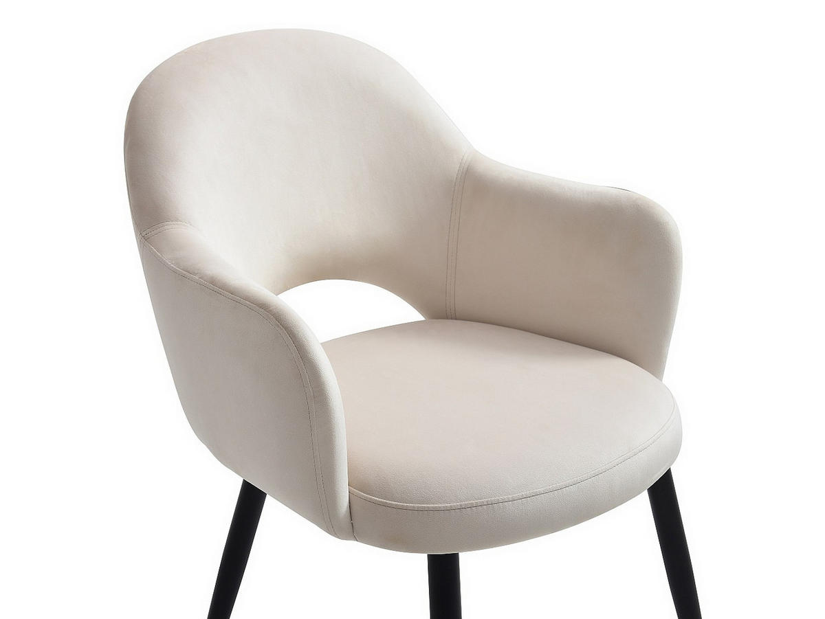 STUHL mit Armlehnen 2er-Set - Samt & schwarzes Metall - Beige - ALSEY - Beige, Textil (58/81/61cm) - Vente-Unique