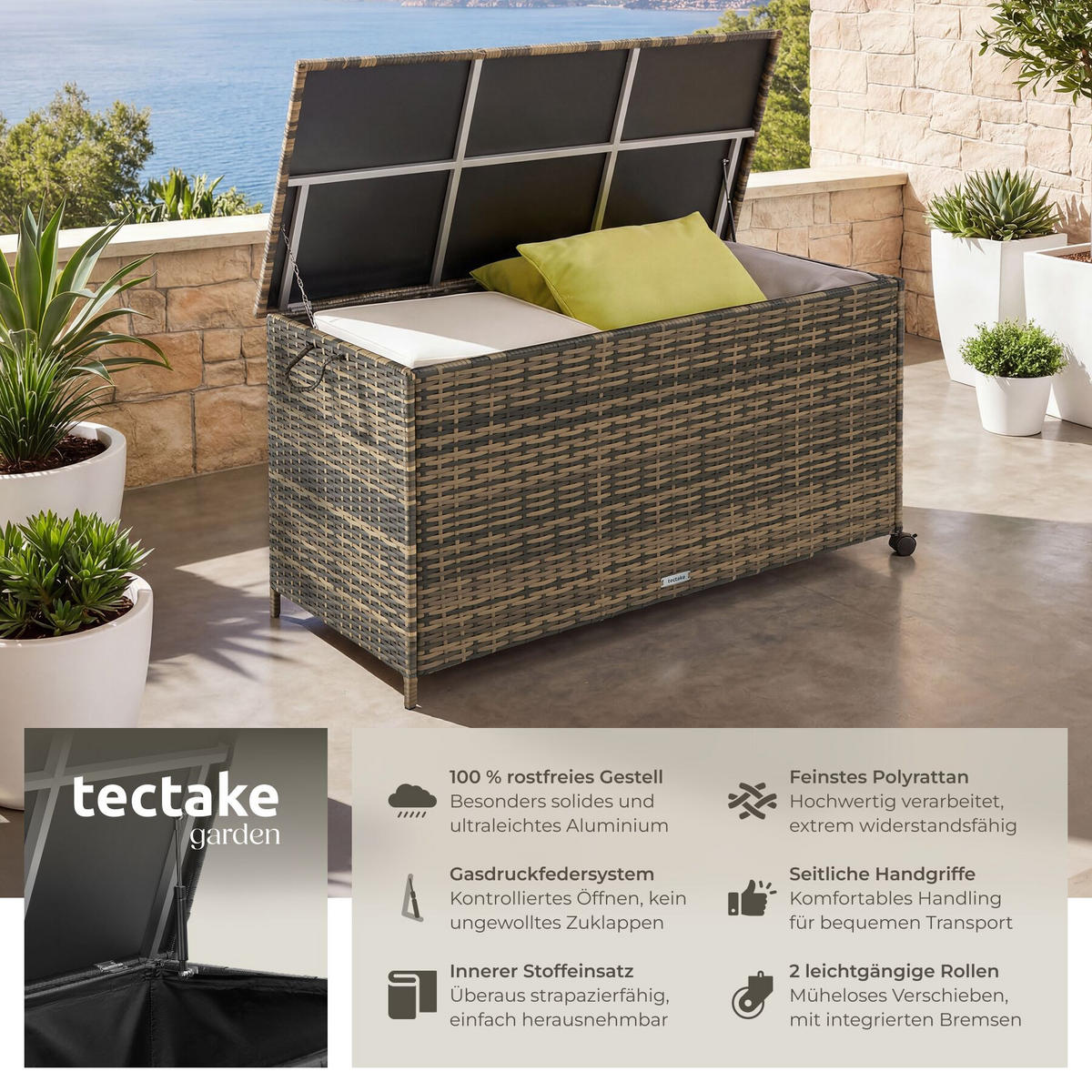 AUFLAGENBOX Kuusamo, 116 x 54 x 64 cm, natur - Naturfarben, Kunststoff (54/64/116cm) - tectake