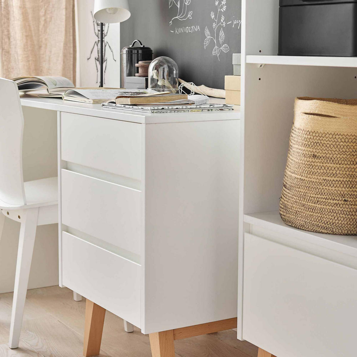 KINDERSCHREIBTISCH mit Schubladen Dambi - Weiß, Holz (125/63/75cm) - KONSIMO®