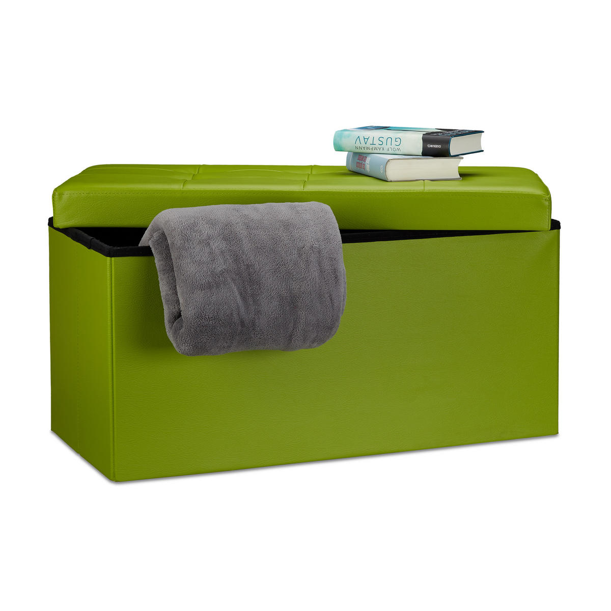 SITZBANK Stauraum - Grün, Holzwerkstoff/Kunststoff (38/38/76cm) - Relaxdays