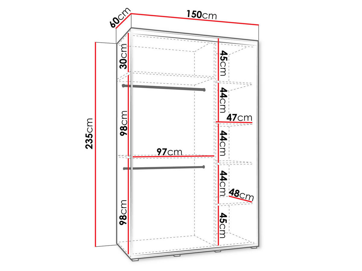 KLEIDERSCHRANK Dakota 3 150 cm - Beige/Schwarz, Holzwerkstoff/Kunststoff (150/235/60cm) - MIRJAN24