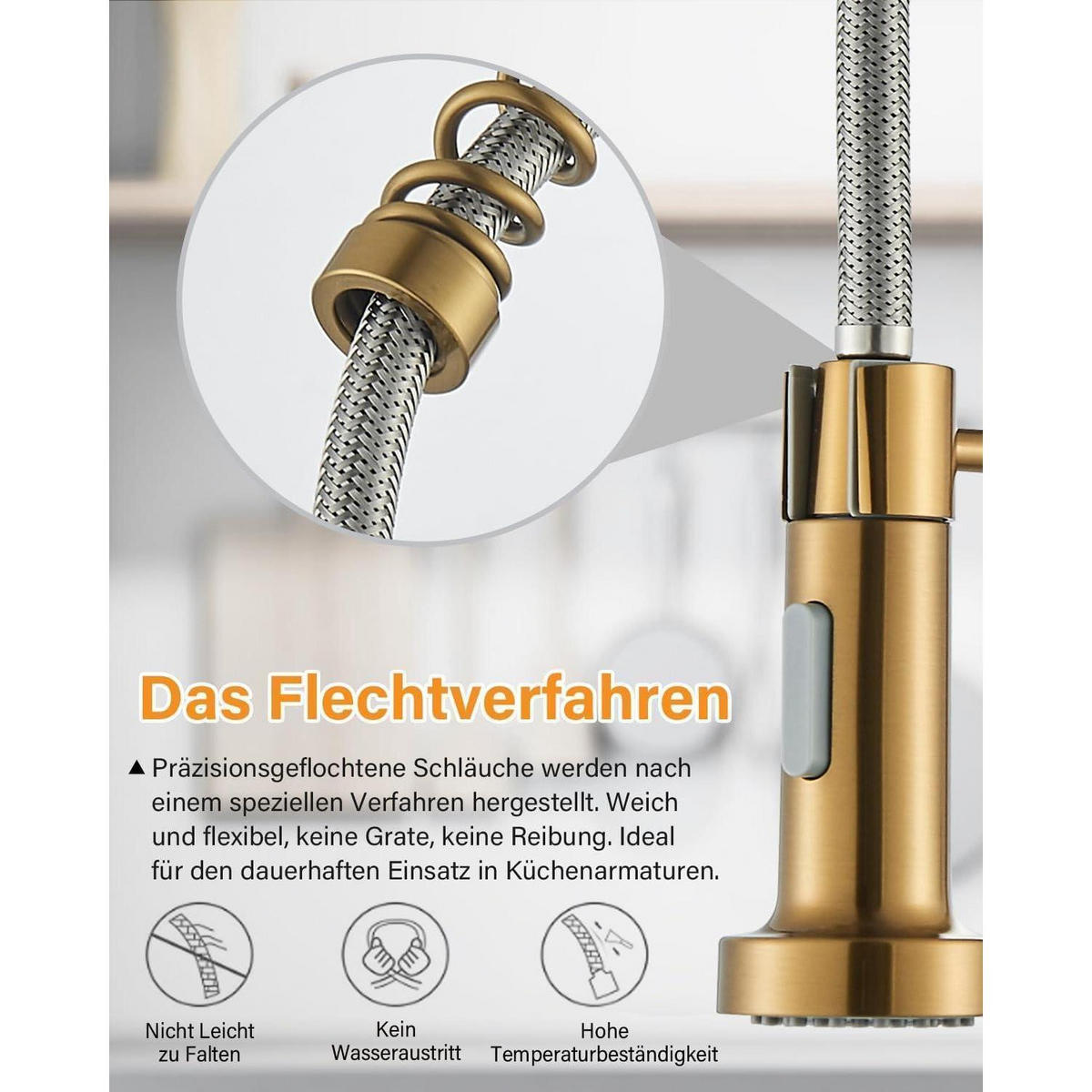 KÜCHENARMATUR mit ausziehbarer Brause, Einhebel Spültischarmatur, gold - Goldfarben, Metall (6/44/27cm)
