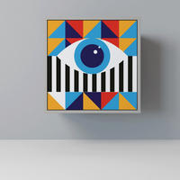 SIDEBOARD ABSTRACTION AND GEOMETRY, Grau, 57,5x42x57,5 cm, Ohne Füße - Multicolor/Grau, Holzwerkstoff (57.5/57.5/42cm) - SpaceRebels