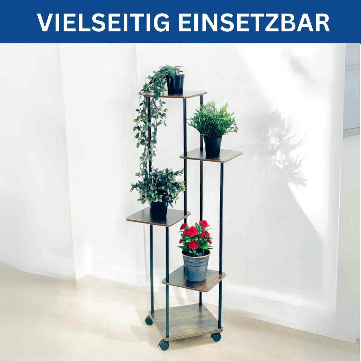 DANDIBO Blumentreppe Indoor Metall Schwarz 5 Etagen 96580 Blumenregal Pflanzenständer Modern Blumenständer Design - Schwarz, Metall (30/111/30cm) - DanDiBo