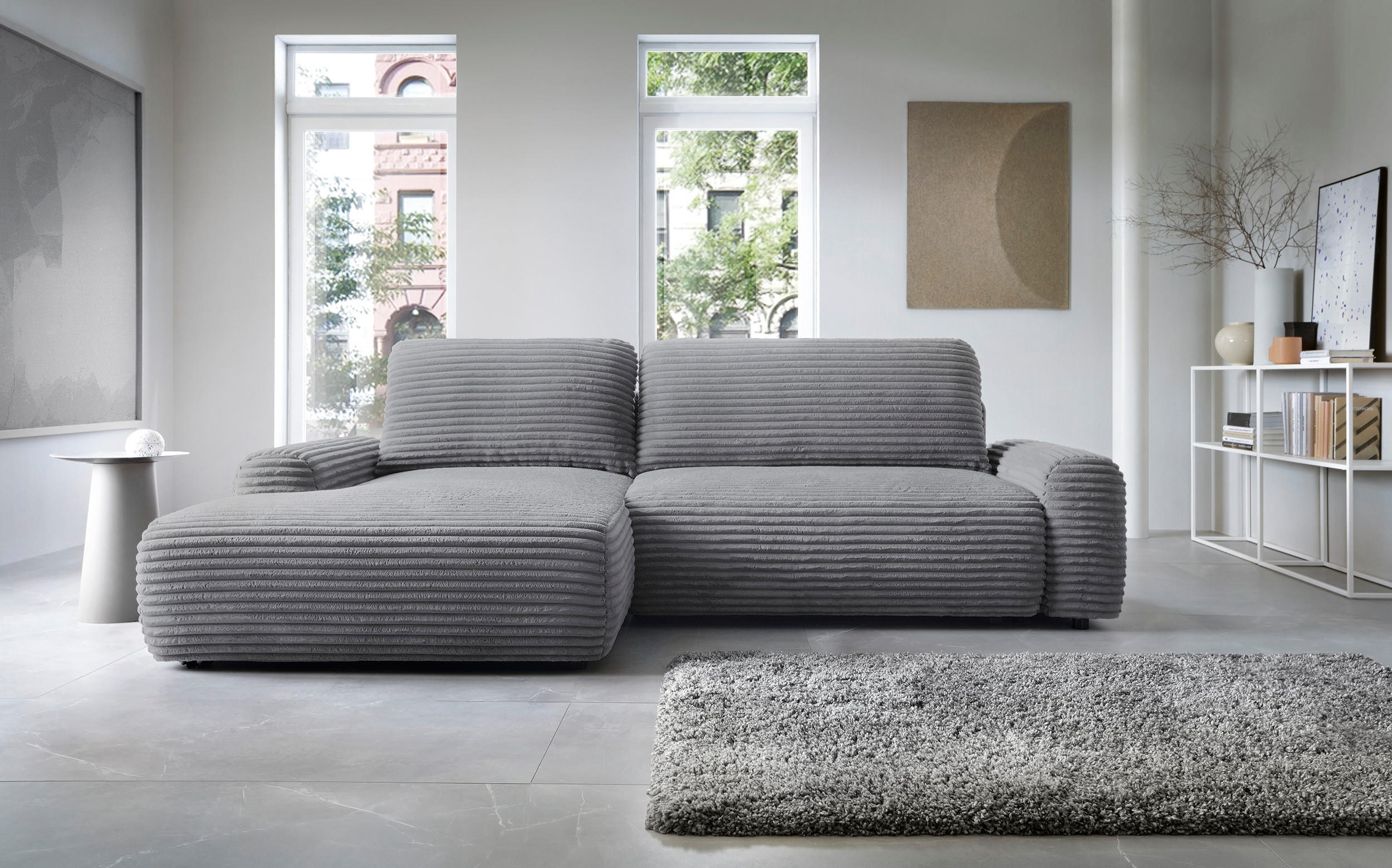 ECKSOFA Cordina Anthrazit, mit Schlaffunktion und Bettzeugbehälter, linke seite - Anthrazit, Holzwerkstoff (264/162cm) - Bettso