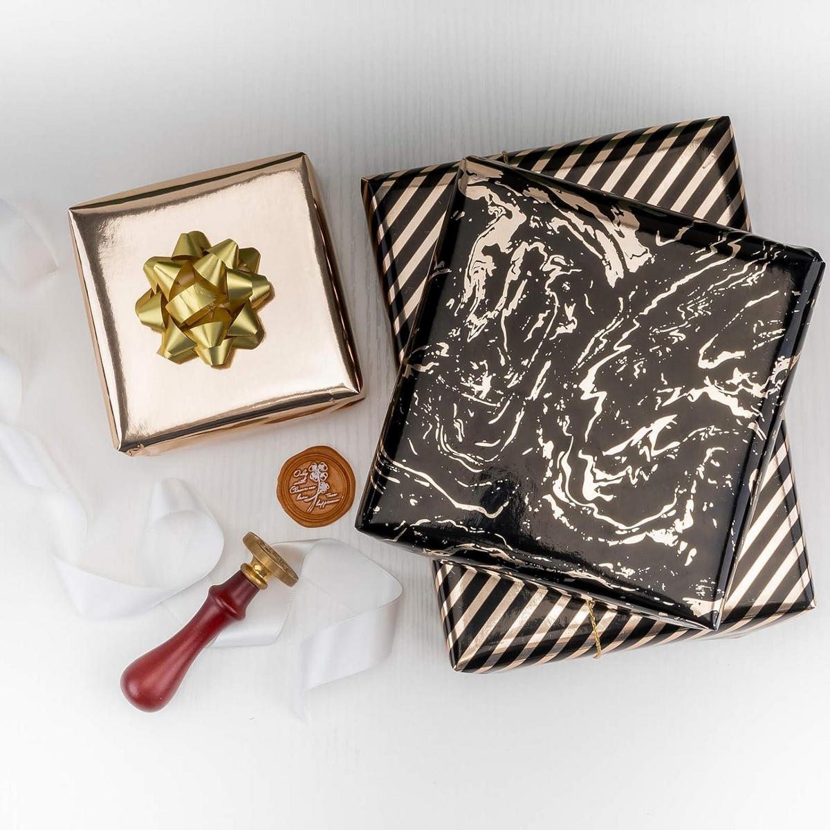 GESCHENKPAPIER 3-teiliges Set Schwarz-Gold 43,2 cm x 3,05 m - Multicolor, Papier (43/305/305cm)