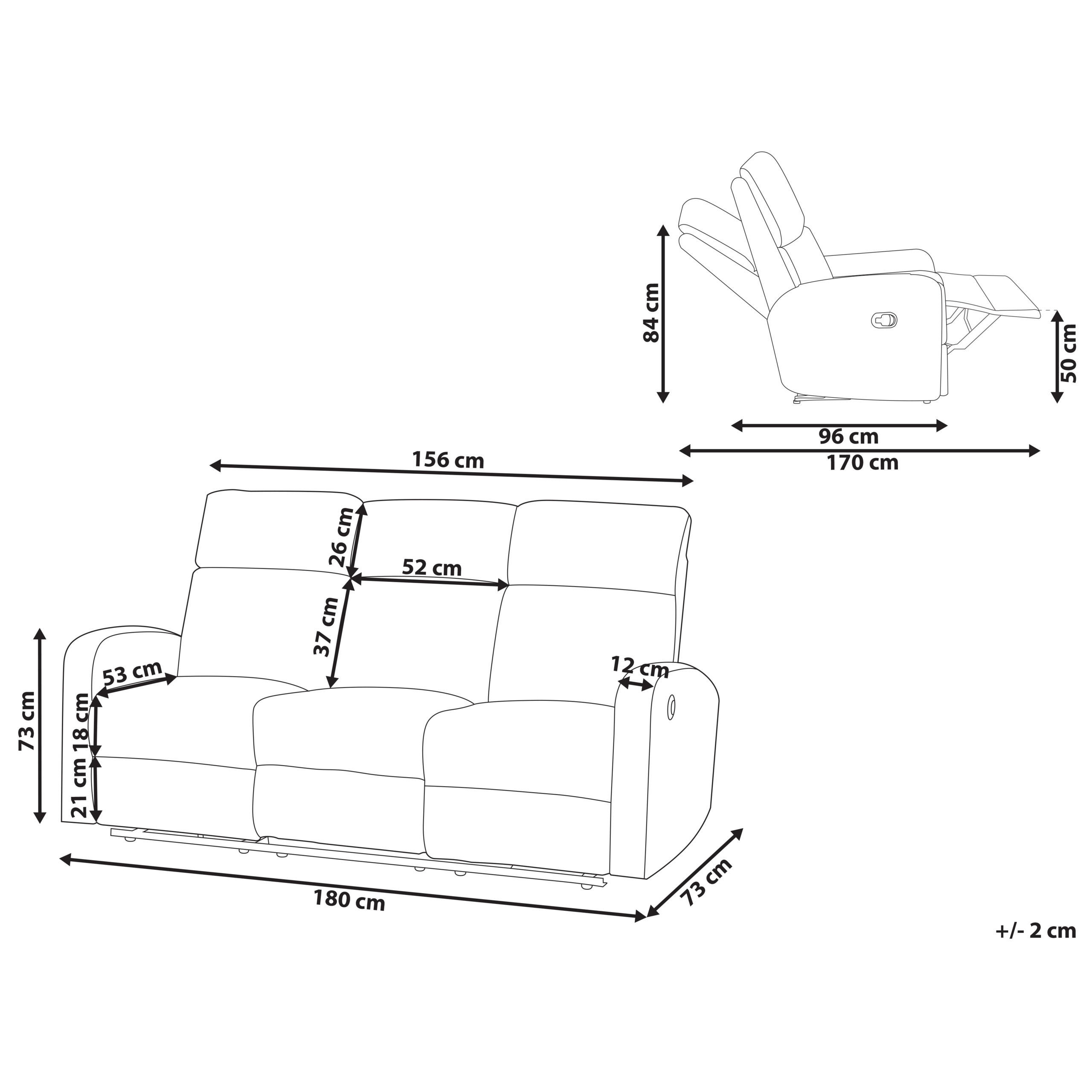 Thumbnail - Beliani 3-Sitzer-Sofa, Weiß, Textil, 180x102x73 cm, Wohnzimmer, Sofas & Couches, Sofas, 3-Sitzer Sofas