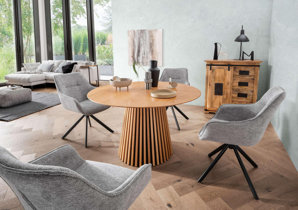 ESSTISCH Oria FSC®-zertifiziert - Braun/Naturfarben, Eichenholz/Metall (120/120/76cm) - Mr. Deko