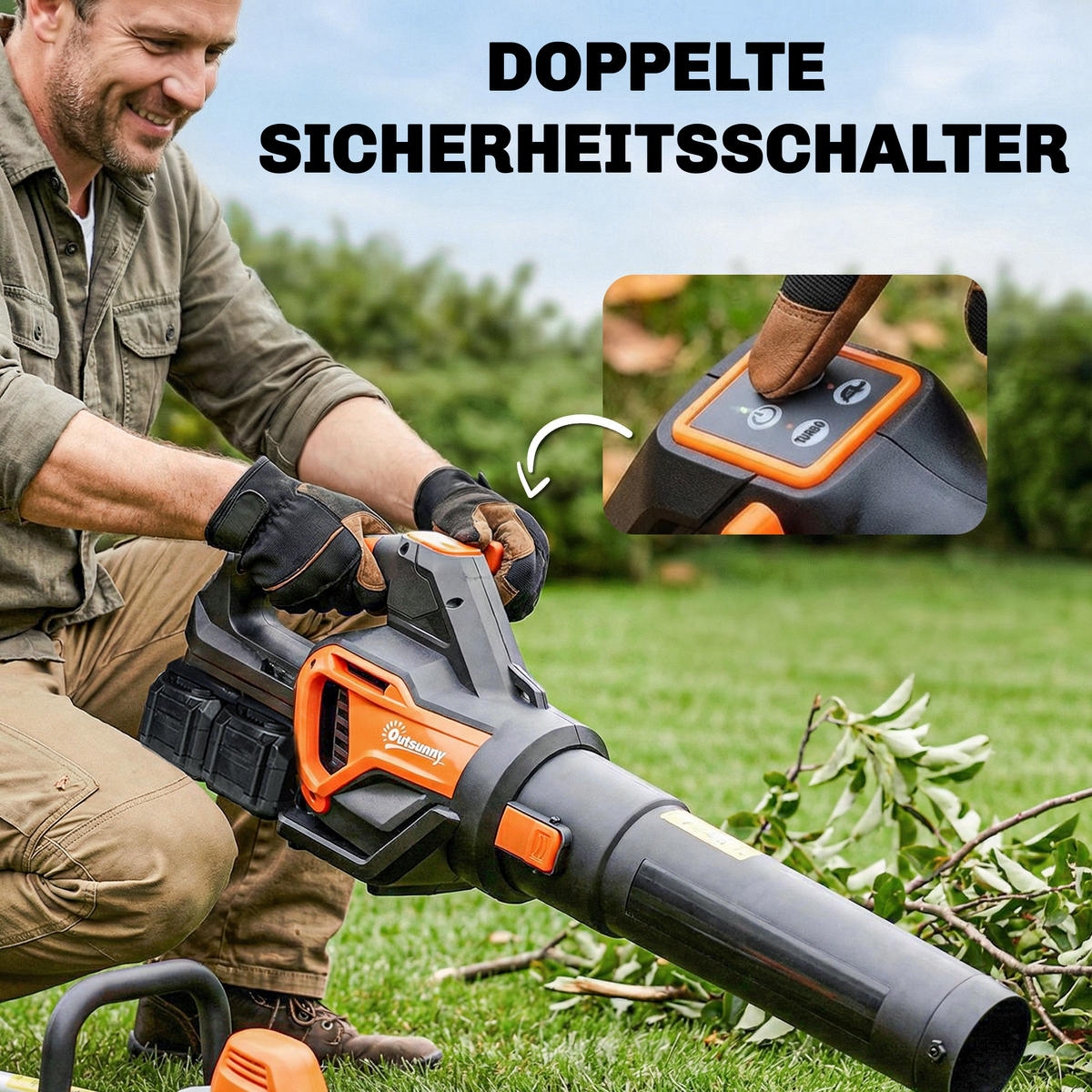 LAUBSAUGER mit Akku aus Kunststoff Orange Schwarz - Orange, Kunststoff (22/16/102cm) - Outsunny