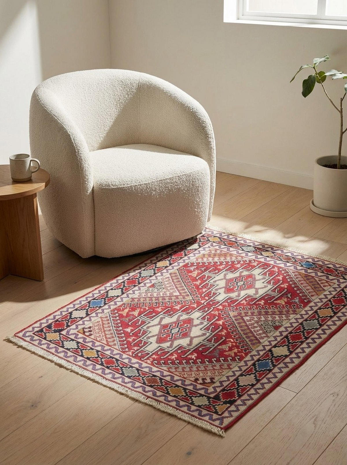 HANDWEBTEPPICH Sumak Shahsavan Beige 96/80 cm Schurwolle - Beige, Textil (80/96cm) - Looma