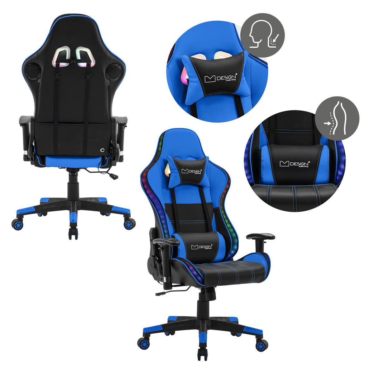 GAMING-STUHL Schwarz-Blau - Blau, Metall (68/132/66cm) - ML-DESIGN