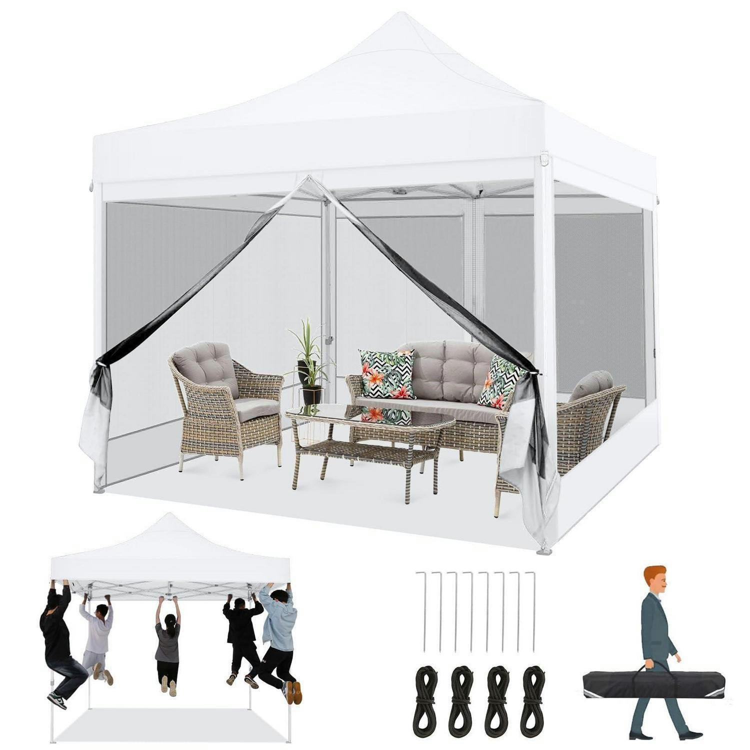 FALTPAVILLON 3x3m Wasserdicht mit 4 Seitenwänden und Moskitonetz - Weiß, Textil (300/335/300cm)