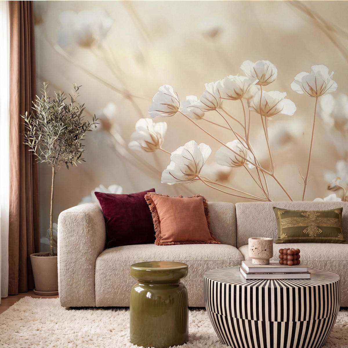 TAPETE - Wild - Blumen - Weiß - 240x200 cm - Creme, Papier (240/200cm) - OnlyWow