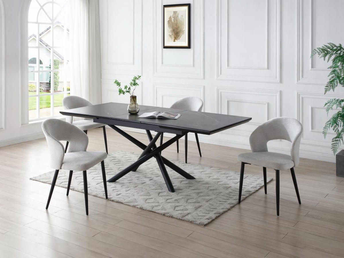STUHL 2er-Set - Stoff & schwarzes Metall - Grau - NIYAMA - Hellgrau, Textil (56/81/50cm) - Vente-Unique