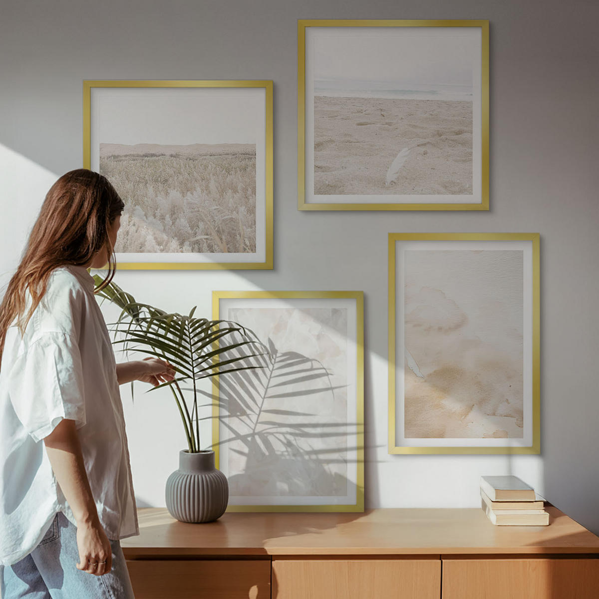 WANDBILDER 4er Set - 50x50 cm & 40x60 cm Goldrahmen - Modische Pastelltexturen - Goldfarben, Kunststoff (50/50cm) - ArtPrintCave