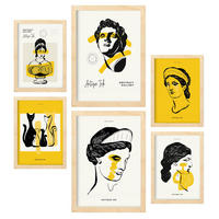 POSTER Set Mit 6 Schwarze Tintenbüsten Größe A3 & A4 Rahmen aus hellem Holz - Beige, Papier (29.7/1cm) - Nacnic