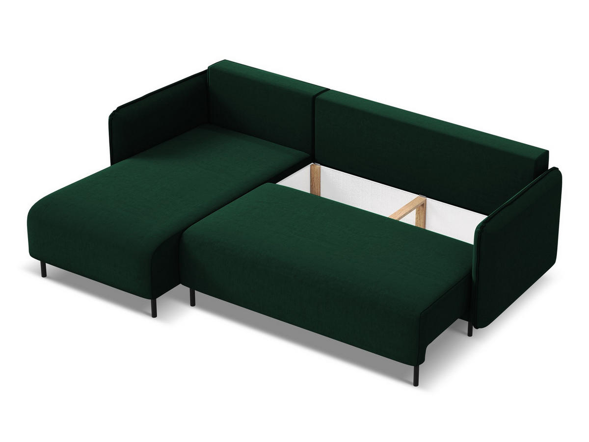 ECKSOFA mit Schlaffunktion Samt Stoff Grün - Dunkelgrün/Schwarz, Holz/Textil (162/236cm) - Makamii